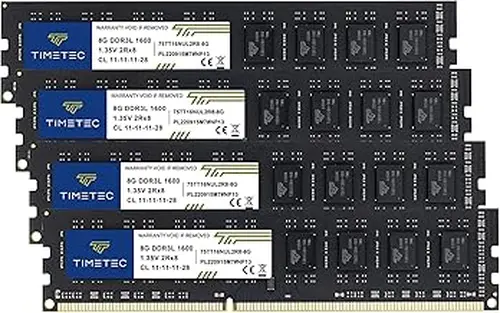 Timetec 32GB KIT(4x8GB) DDR3L / DDR3 1600MHz (DDR3L-1600) PC3L-12800 / PC3-12800 Non-ECC Unbuffered 1.35V/1.5V CL11 2Rx8 Dual Rank 240 Pin UDIMM Desktop PC Computer Memory RAM(SDRAM) Module Upgrade