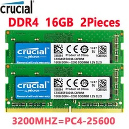 Crucial DDR4 32GB KIT 2 x 16GB 3200 MHz PC4-25600 SODIMM 260-Pin Laptop Memory