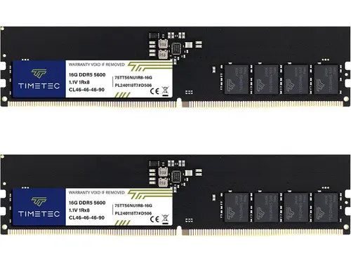 Timetec 32GB KIT(2x16GB) DDR5 5600MHz PC5-44800 Unbuffered Non-ECC 1.1V CL46 1Rx8 Sinlge Rank 288 Pin UDIMM Desktop Memory RAM Module Upgrade