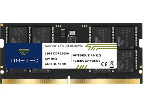 Timetec 32GB DDR5 5600MHz PC5-44800 Unbuffered Non-ECC 1.1V CL46 1Rx8 Single Rank 262Pin SODIMM Laptop Memory RAM Module Upgrade