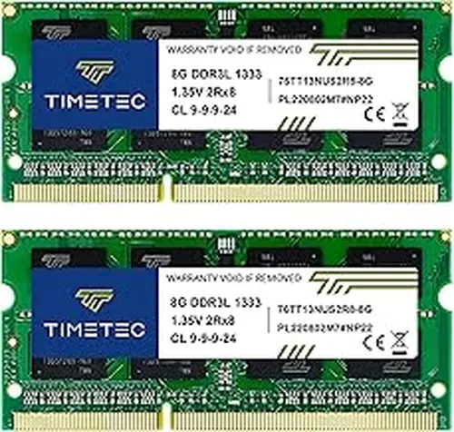 Timetec 16GB KIT(2x8GB) DDR3 / DDR3L 1333MHz PC3-10600 Non-ECC Unbuffered 1.5V / 1.35V CL9 2Rx8 Dual Rank 204 Pin SODIMM Laptop Notebook PC Computer Memory RAM Module Upgrade(16GB KIT(2x8GB))