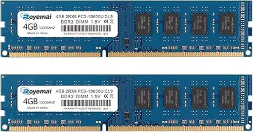 PC3-10600U 8GB Kit (2X4GB) DDR3 10600 1333MHz PC3-10600 4GB 2Rx8 240-pin Dimm CL9 1.5V Desktop RAM Memory Module