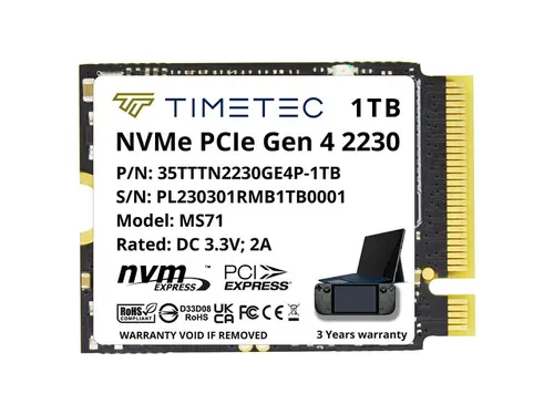 Timetec 1TB M.2 2230 SSD NVMe PCIe Gen 4x4 Read Up to 5,100 MB/s Compatible with Steam Deck, ASUS ROG Ally, Microsoft Surface pro 9/ pro 8/pro...