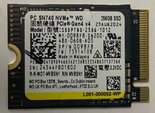Western Digital SN740 256GB SSD M.2 2230 30mm NVMe PCIe 4.0 Gen 4 x 4 (OEM)