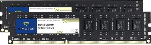 Timetec 16GB KIT(2x8GB) DDR3 / DDR3L 1333MHz PC3-10600 Non-ECC Unbuffered 1.5V / 1.35V CL9 2Rx8 Dual Rank 240 Pin UDIMM PC Desktop Computer Memory RAM Module Upgrade (16GB KIT(2x8GB))
