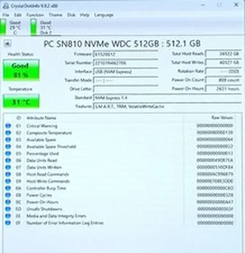 SDCPNRY-512G-1012 - 512GB Western Digital 22x80 M.2 PCIE PC SN810 NVMe SSD