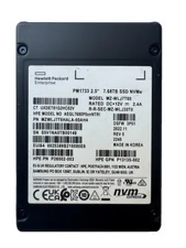 HPE SAMSUNG PM1733 7.68TB 2.5" PCIex4 NVMe SSD/Low HOURs/Perfect 100% HEALTH