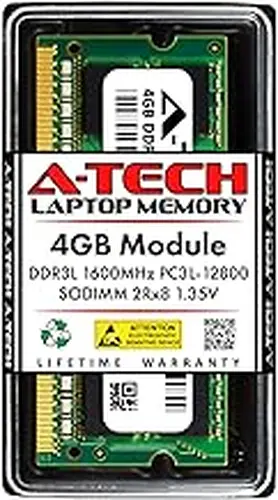 A-Tech 4GB RAM Replacement for CT51264BF160B | DDR3/DDR3L 1600MHz PC3L-12800 (PC3-12800) CL11 SODIMM 2Rx8 1.35V Non-ECC SO-DIMM 204-Pin Laptop, Notebook Memory Module