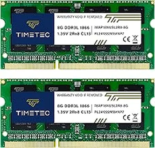 Timetec 16GB KIT(2x8GB) DDR3L / DDR3 1866MHz PC3L-14900 / PC3-14900 Non-ECC Unbuffered 1.35V / 1.5V CL13 2Rx8 Dual Rank 204 Pin SODIMM Laptop Notebook PC Computer Memory RAM Module Upgrade