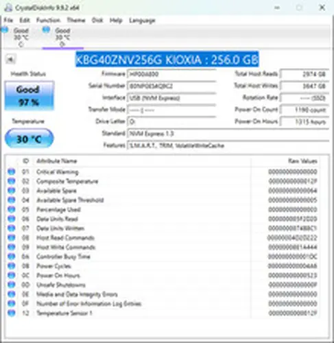 Kioxia KBG40ZNV256G BG4 256GB M.2 2280 NVMe Solid State Drive SSD Grade A