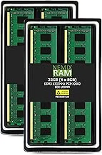 NEMIX RAM 32GB (4X8GB) DDR3 1333MHz PC3-10600 2Rx8 1.5V 240-PIN ECC UDIMM Unbuffered Memory KIT