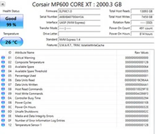 Corsair MP600 CORE XT 2TB M.2 2280 PCIe Gen4 x4 NVMe SSD CSSD-F2000GBMP600CXTR2
