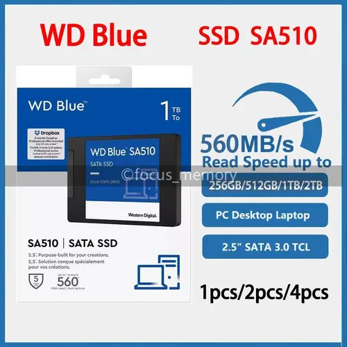Western Digital WD Blue SSD 250GB 500GB 1TB 2TB SA510 SATA Solid State Drive Lot
