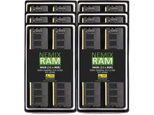 NEMIX RAM 96GB (12X8GB) DDR4 2666MHZ PC4-21300 1Rx8 1.2V 288-PIN ECC Unbuffered UDIMM Memory KIT