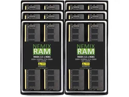 NEMIX RAM 96GB (12X8GB) DDR4 3200MHZ PC4-25600 1Rx8 1.2V 288-PIN ECC Unbuffered UDIMM KIT