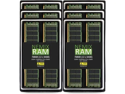 NEMIX RAM 768GB (12X64GB) DDR4 3200MHZ PC4-25600 2Rx4 1.2V 288-PIN ECC RDIMM Registered Server Memory KIT