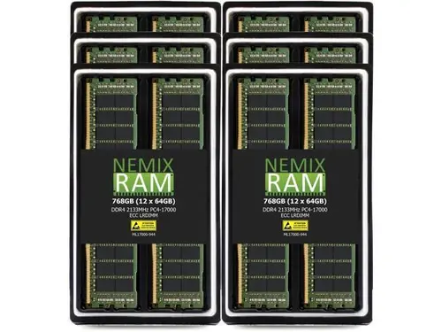NEMIX RAM 768GB (12X64GB) DDR4 2133MHZ PC4-17000 4Rx4 1.2V 288-PIN ECC LRDIMM Load Reduced Server Memory KIT