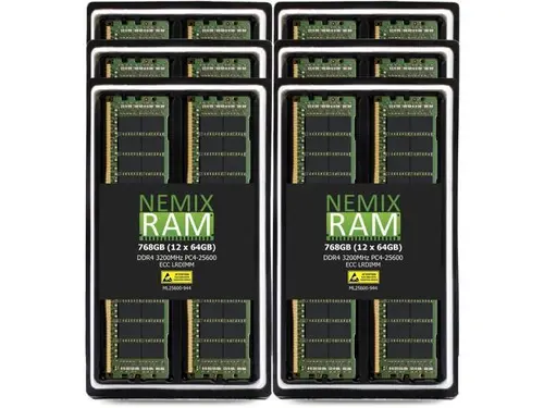 NEMIX RAM 768GB (12X64GB) DDR4 3200MHZ PC4-25600 4Rx4 1.2V 288-PIN ECC LRDIMM Load Reduced Server Memory KIT