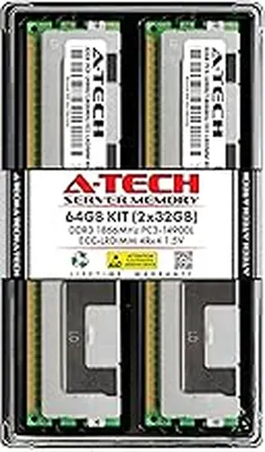 A-Tech 64GB Kit (2x32GB) DDR3 1866MHz PC3-14900L ECC LRDIMM 4Rx4 Quad Rank 1.5V Load Reduced DIMM 240-Pin Server RAM Memory Upgrade Modules (A-Tech Enterprise Series)