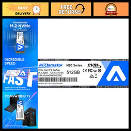 512GB NVMe M.2 2280 PCIe Gen3x4 SSD, 2200MB/s Read Speed, 3D NAND, Laptop & PC C