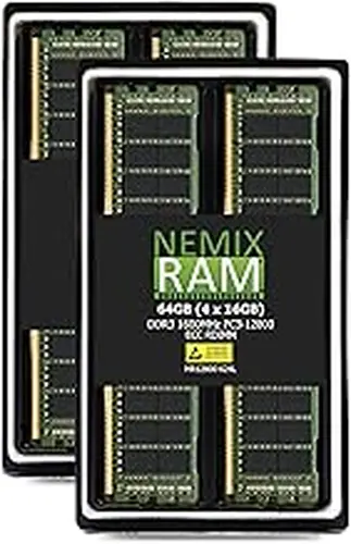 NEMIX RAM 64GB (4X16GB) DDR3 1600MHz PC3-12800 2Rx4 1.35V 240-PIN ECC RDIMM Registered Server Memory KIT