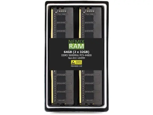 NEMIX RAM 64GB (2X32GB) DDR5 5600MHZ PC5-44800 2Rx8 1.1V CL46 288-PIN Non-ECC Unbuffered UDIMM Desktop PC Memory KIT Compatible with ASRock Z790 PG...