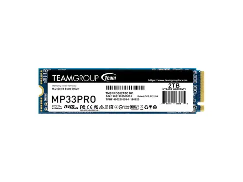 Team Group MP33 PRO M.2 2280 2TB PCIe 3.0 x4 with NVMe 1.3 3D NAND Internal Solid State Drive (SSD) TM8FPD002T0C101