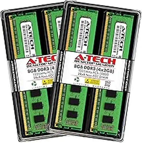 A-Tech 8GB DDR3 1333MHz Desktop Memory Kit (4 x 2GB) PC3-10600 Non-ECC Unbuffered DIMM 240-Pin 2Rx8 1.5V Dual Rank Computer RAM Upgrade Sticks