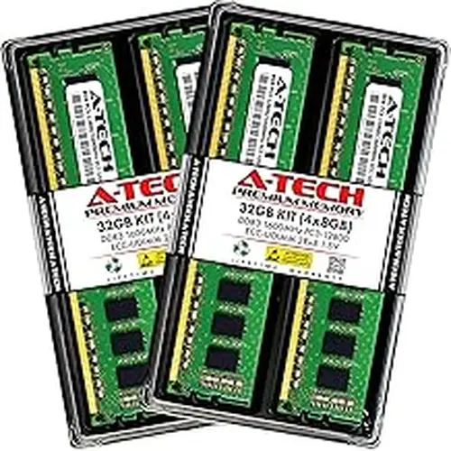 A-Tech 32GB Kit (4x8GB) RAM for Dell PowerEdge R210, R210 II, R220, T110 II | DDR3 1600MHz PC3-12800 ECC-UDIMM 2Rx8 1.5V ECC Unbuffered Server Memory Upgrade