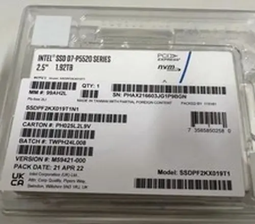 Intel P5520 1.92TB SSD 2.5" PCIe 4.0 NVME U.2 SSDPF2KX019T1N1 Solid State Drive