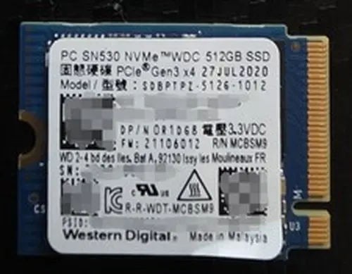 WD Western Digital PC SN530 512GB M.2 2230 NVMe SSD (95% Health)