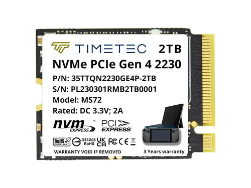 Timetec 2TB M.2 2230 SSD NVMe PCIe Gen4x4 Read Up to 7,000 MB/s Compatible with Steam Deck, ASUS ROG Ally, Microsoft Surface pro 9/ pro 8/pro...