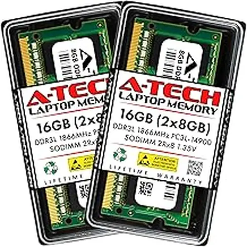 A-Tech 16GB Kit (2x8GB) DDR3/DDR3L 1866MHz PC3L-14900 (PC3-14900) CL13 SODIMM 2Rx8 1.35V Non-ECC SO-DIMM 204-Pin Laptop Notebook RAM Memory Upgrade Modules