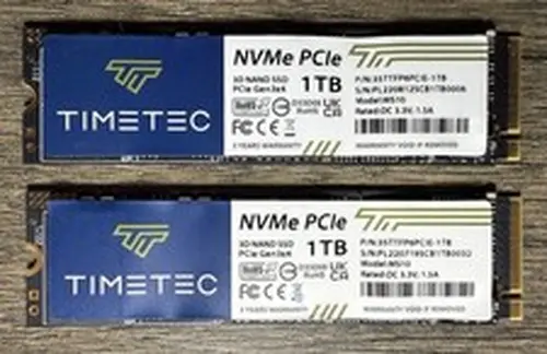 Lot of 2 Timetec MS10 1TB Each NVMe M.2 2280 SSDs Erased
