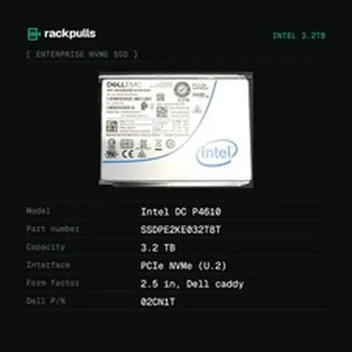 Intel DC P4610 3.2TB NVMe U.2 SSD SSDPE2KE032T8T Dell 02CN1T with Caddy R640