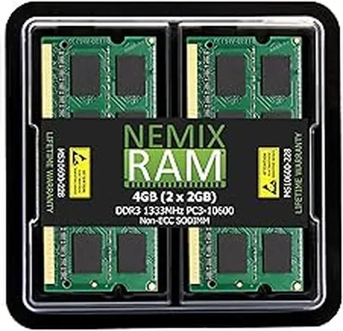 NEMIX RAM 4GB (2X2GB) DDR3 1333MHz PC3-10600 2Rx8 1.35V 204-PIN Non-ECC SODIMM Laptop PC Memory KIT