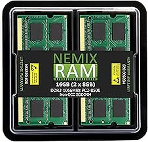 NEMIX RAM 16GB (2X8GB) DDR3 1066MHz PC3-8500 2Rx8 1.5V 204-PIN Non-ECC SODIMM KIT Compatible with Apple MacBook Pro Laptop iMac Memory