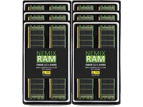 NEMIX RAM 768GB (12X64GB) DDR4 2666MHZ PC4-21300 4Rx4 1.2V CL19 288-PIN ECC LRDIMM Load Reduced Server Memory KIT Compatible with THINKMATE...