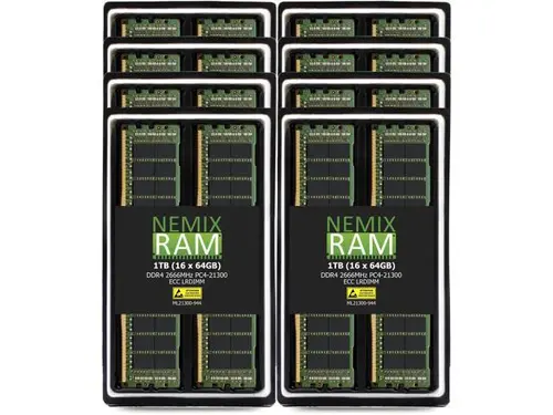 NEMIX RAM 1TB (16X64GB) DDR4 2666MHZ PC4-21300 4Rx4 1.2V CL19 288-PIN ECC LRDIMM Load Reduced Server Memory KIT Compatible with THINKMATE...