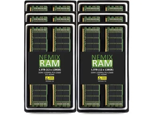 NEMIX RAM 1.5TB (12X128GB) DDR4 3200MHZ PC4-25600 4Rx4 1.2V CL22 288-PIN ECC RDIMM Registered Server Memory Compatible with THINKMATE...