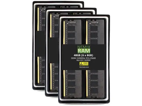 NEMIX RAM 48GB (6X8GB) DDR4 3200MHZ PC4-25600 1Rx8 1.2V CL22 288-PIN Non-ECC Unbuffered UDIMM Desktop PC Memory KIT Compatible with THINKMATE...