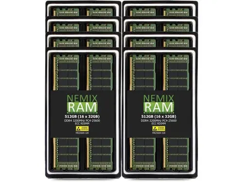 NEMIX RAM 512GB (16X32GB) DDR4 3200MHZ PC4-25600 4Rx4 1.2V CL22 288-PIN ECC RDIMM Registered Server Memory Compatible with THINKMATE STX-NL-QE24 E3...